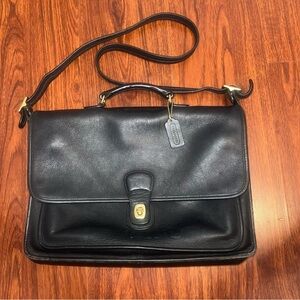 Vintage Coach Black Leather Flap Briefcase